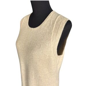 Calvin Klein 100% Cashmere Tan Sleeveless Sweater, Ribbed Detail, Large, Luxury